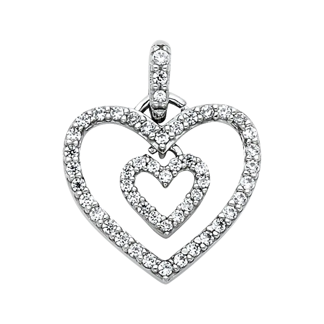 Heart with CZ Pendant - 14k White Gold