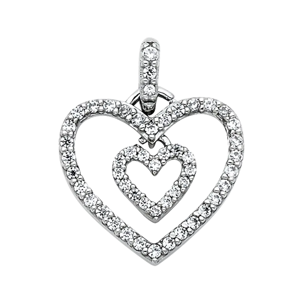 Heart with CZ Pendant - 14k White Gold