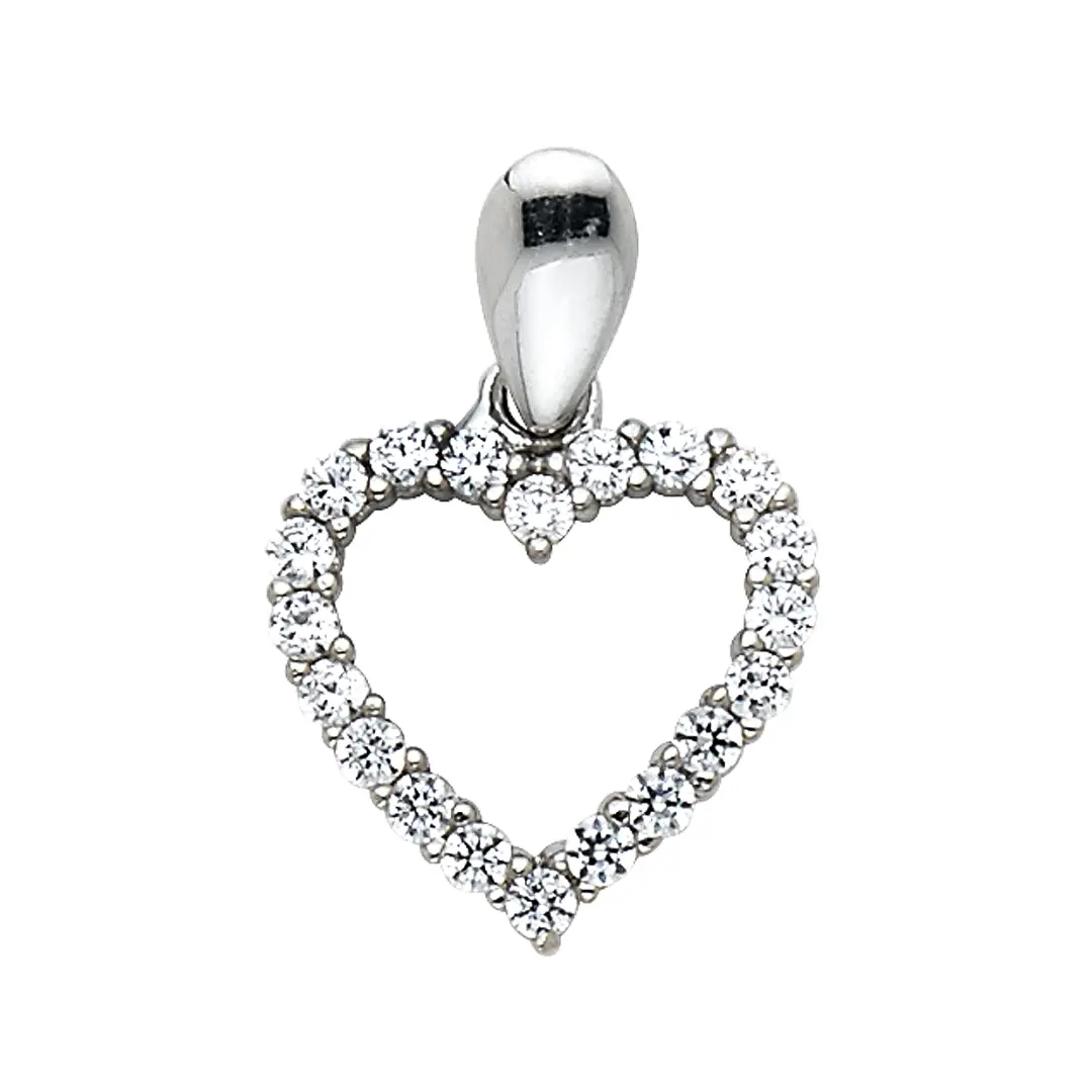 Heart with CZ Pendant - 14k White Gold