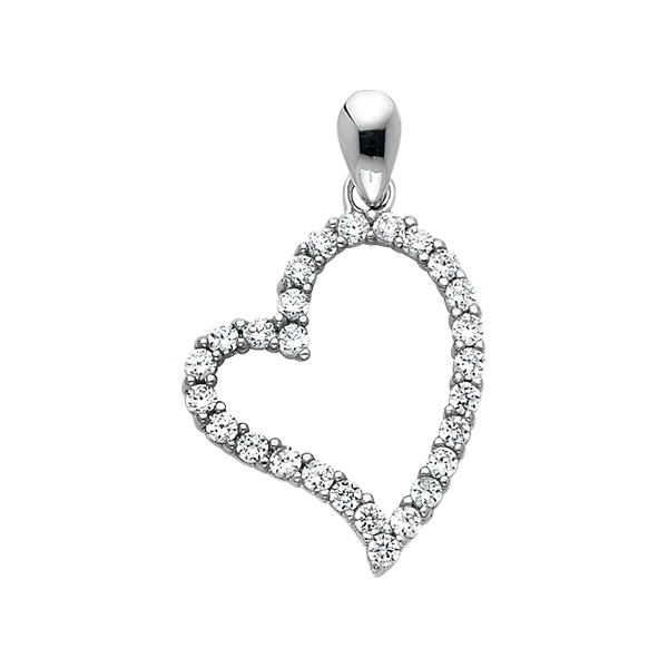 Heart with CZ Pendant - 14k White Gold