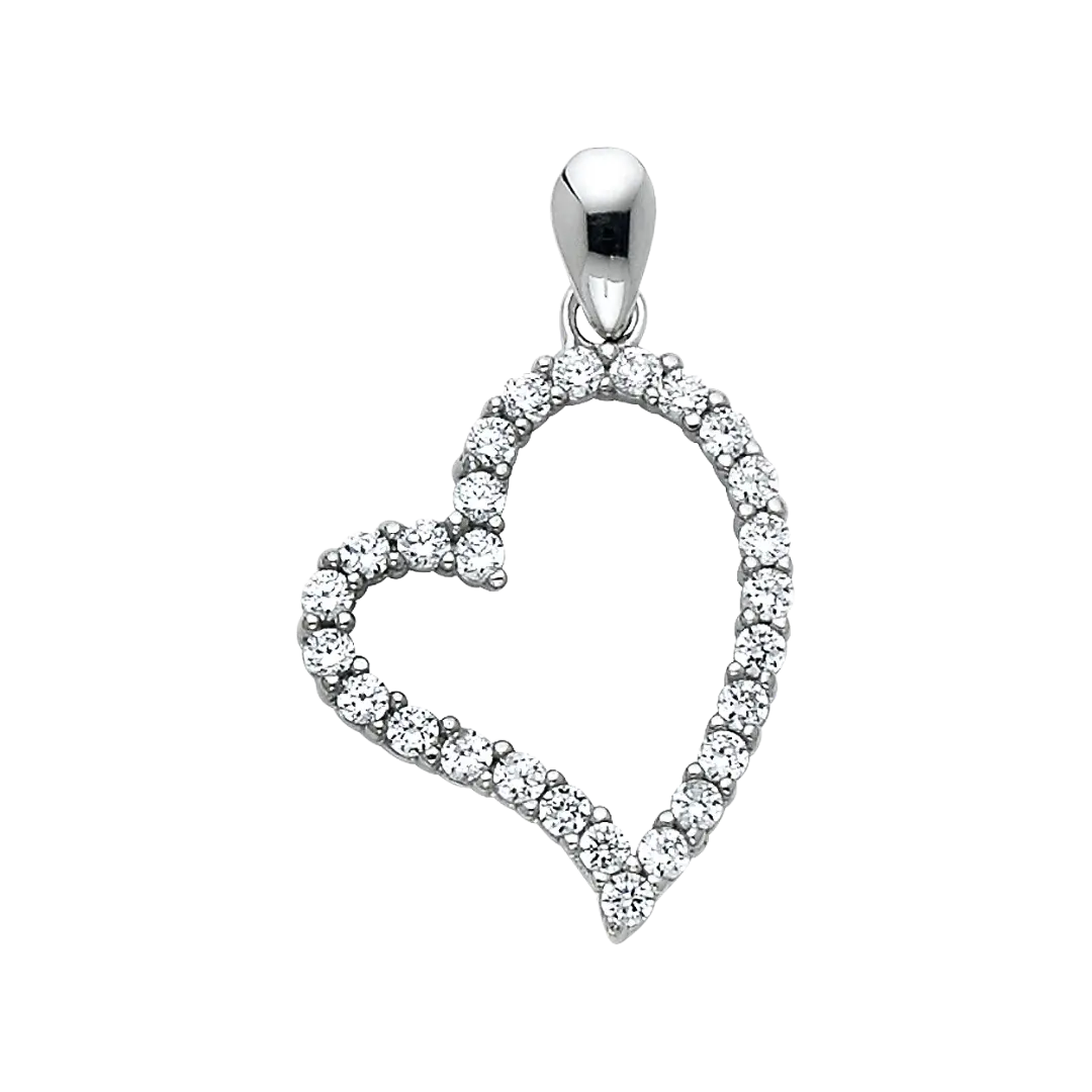 Heart with CZ Pendant - 14k White Gold