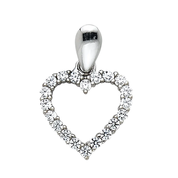 Heart with CZ Pendant - 14k White Gold