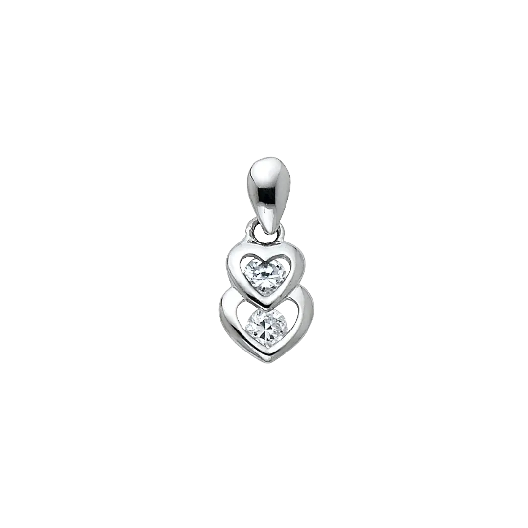 Heart with CZ Pendant - 14k White Gold