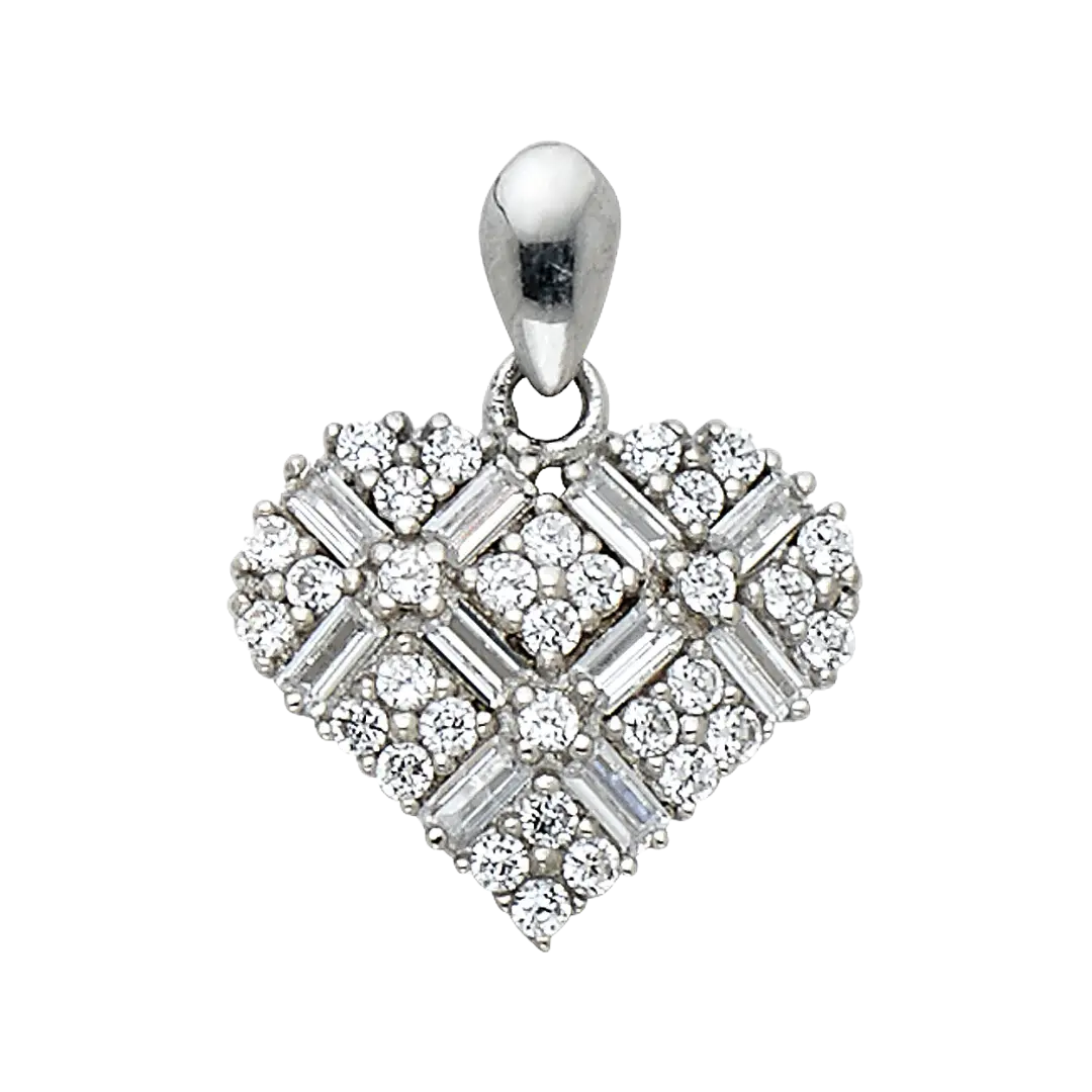 Heart with CZ Pendant - 14k White Gold