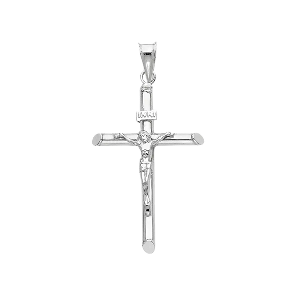 Hollow Round Tube Crucufix Pendant - 14k White Gold