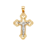 Budded Cut Out Crucufix Pendant - 14k Two Tone Gold