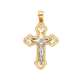 Budded Cut Out Crucufix Pendant - 14k Two Tone Gold