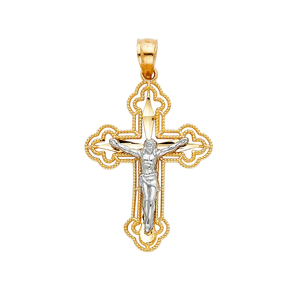 Budded Cut Out Crucufix Pendant - 14k Two Tone Gold