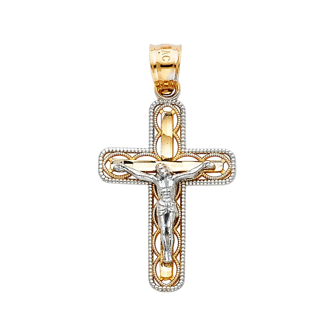 Cut Out Crucufix Pendant - 14k Two Tone Gold