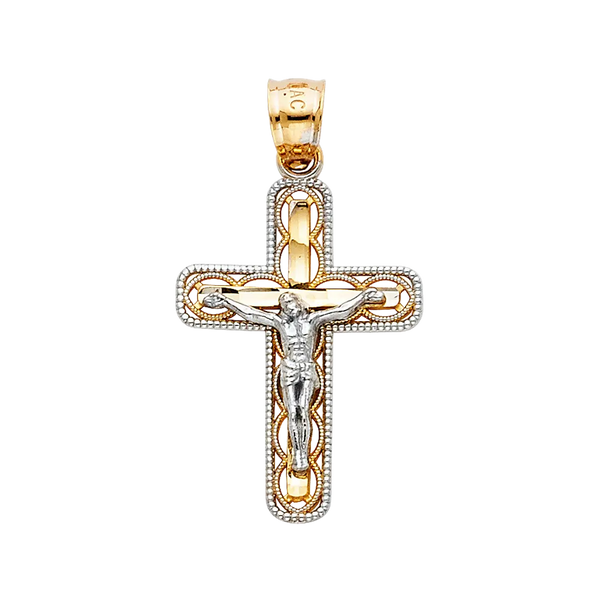 Cut Out Crucufix Pendant - 14k Two Tone Gold