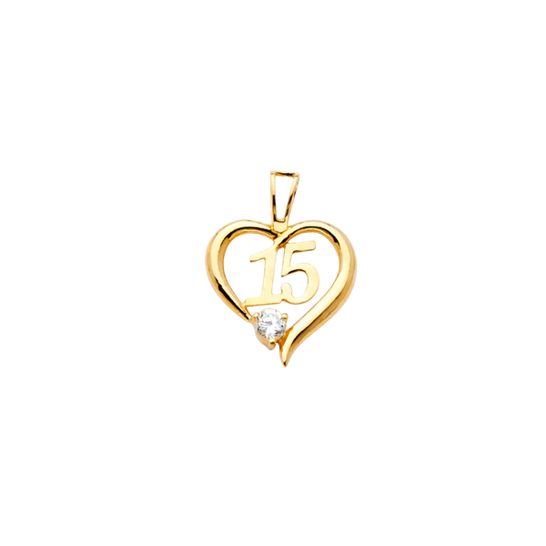 Quince Anos Heart with CZ Pendant - 14k Yellow Gold