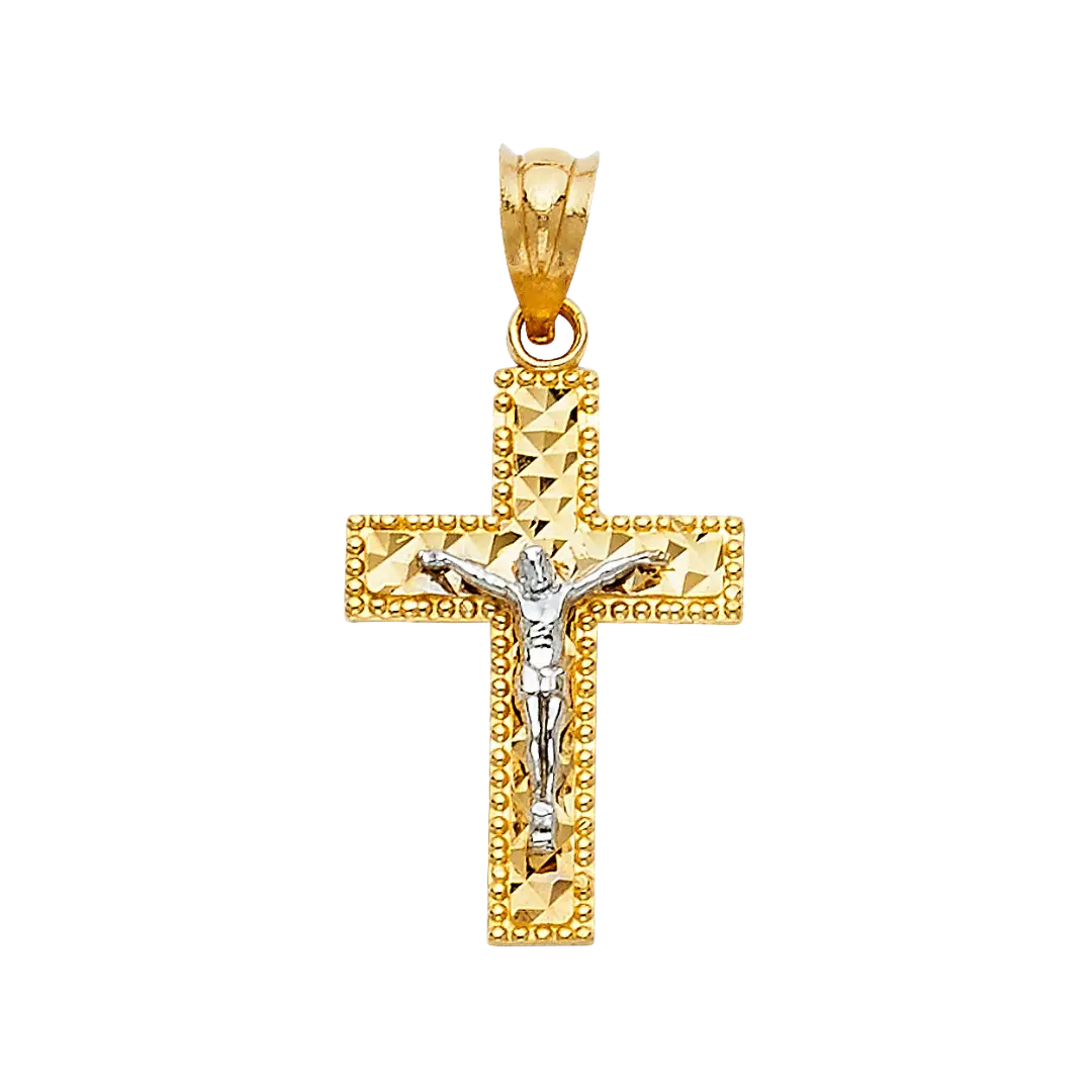 Latin Cross Crucufix Pendant - 14k Two Tone Gold