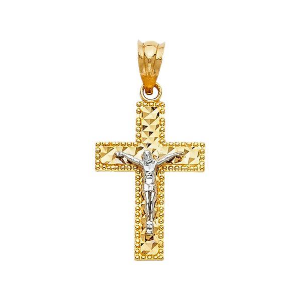 Latin Cross Crucufix Pendant - 14k Two Tone Gold