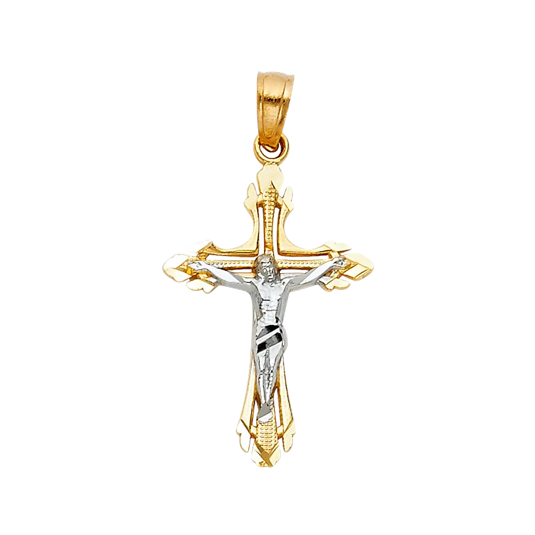 Cut Out Crucufix Pendant - 14k Two Tone Gold