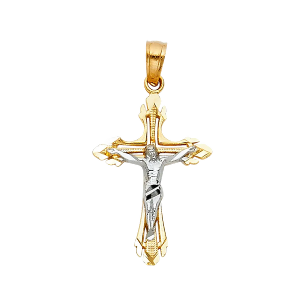 Cut Out Crucufix Pendant - 14k Two Tone Gold