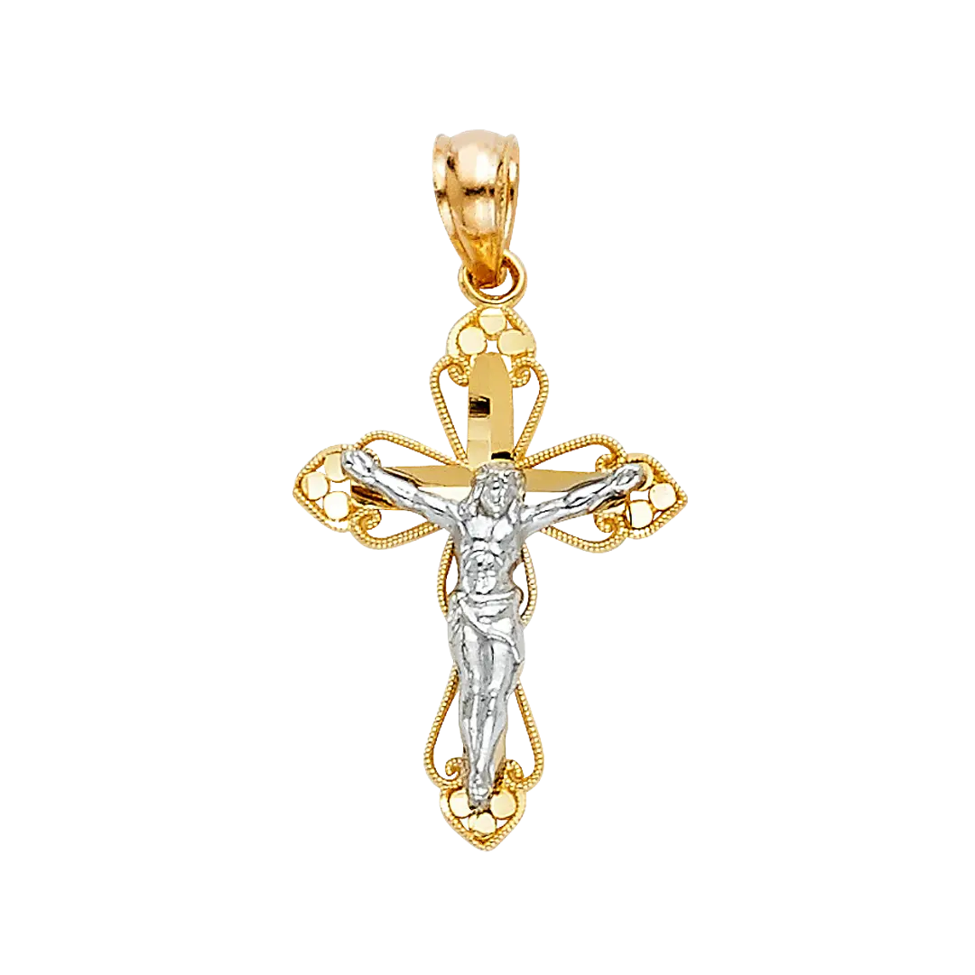 Cut Out Crucufix Pendant - 14k Two Tone Gold