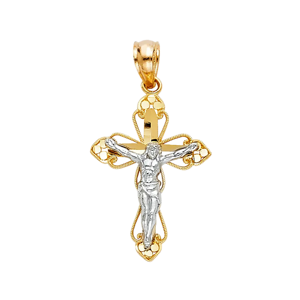 Cut Out Crucufix Pendant - 14k Two Tone Gold