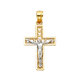 Heart Design Cross Crucufix Pendant - 14k Two Tone Gold