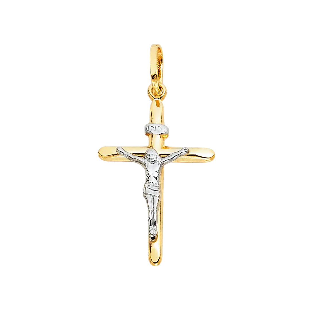 Laminated Crucufix Pendant - 14k Two Tone Gold