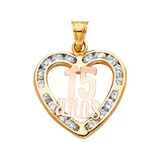 Quince Anos Heart with CZ Pendant - 14k Two Tone Gold