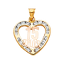 Quince Anos Heart with CZ Pendant - 14k Two Tone Gold