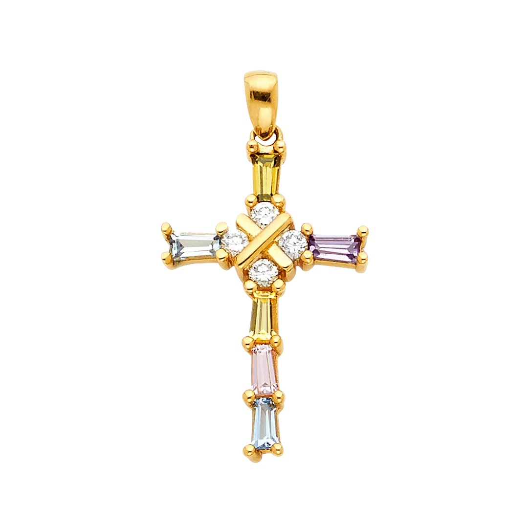 Cross with CZ Pendant - 14k Yellow Gold