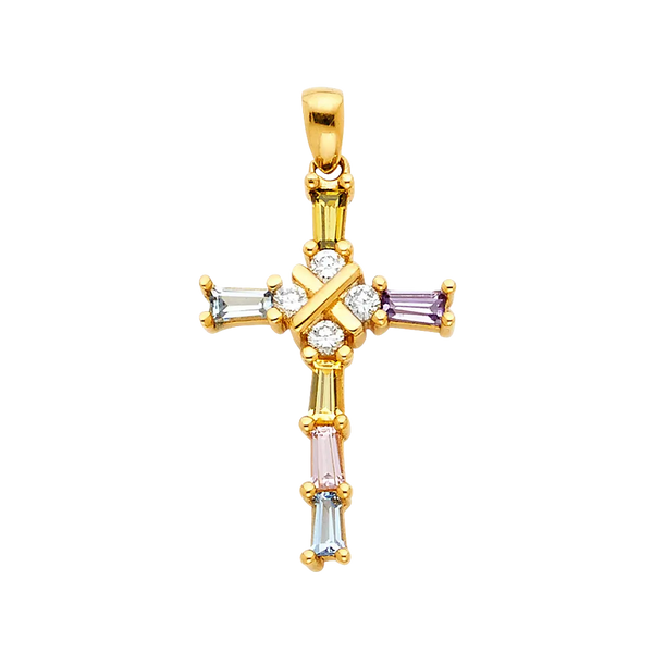 Cross with CZ Pendant - 14k Yellow Gold