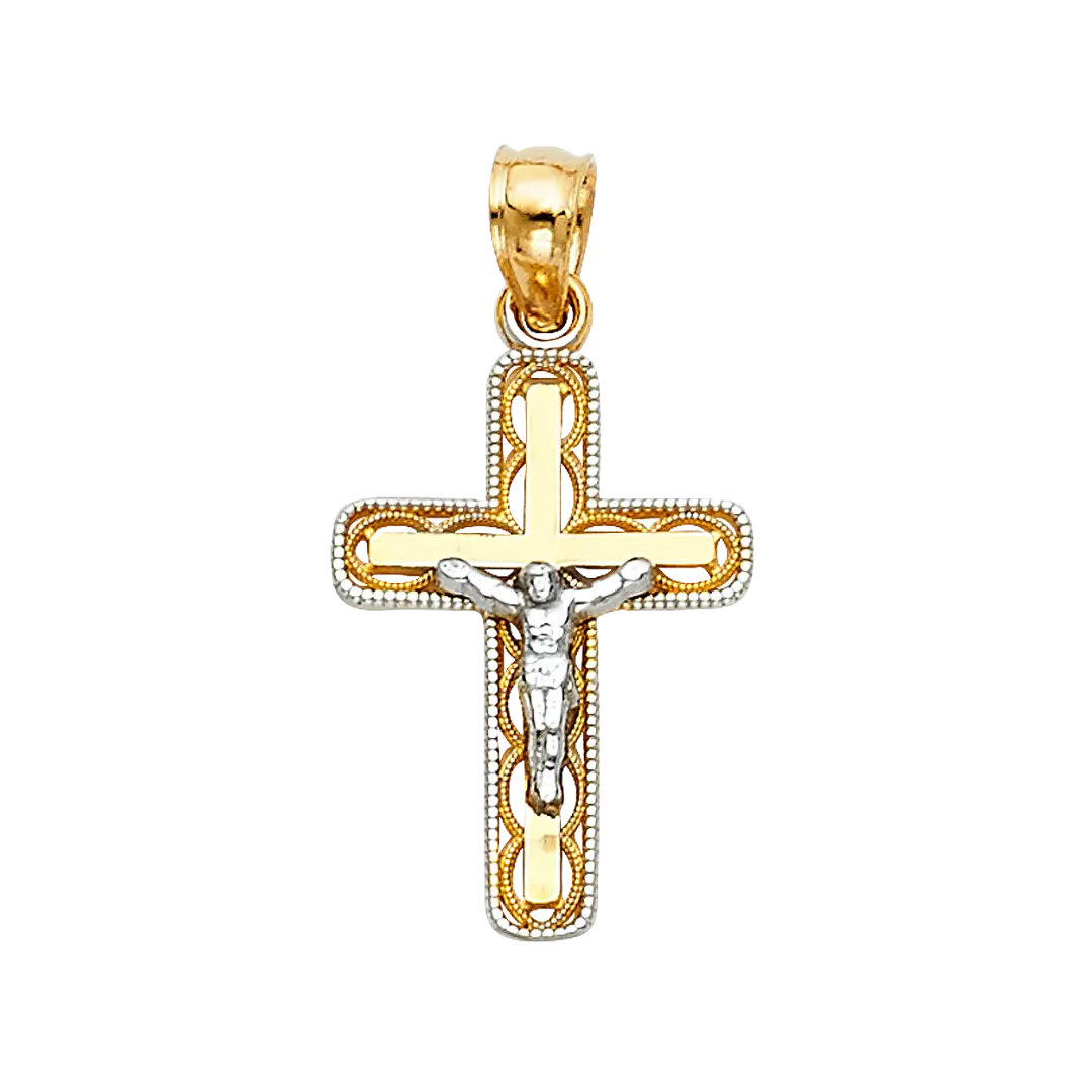 Fancy Crucufix Pendant - 14k Two Tone Gold