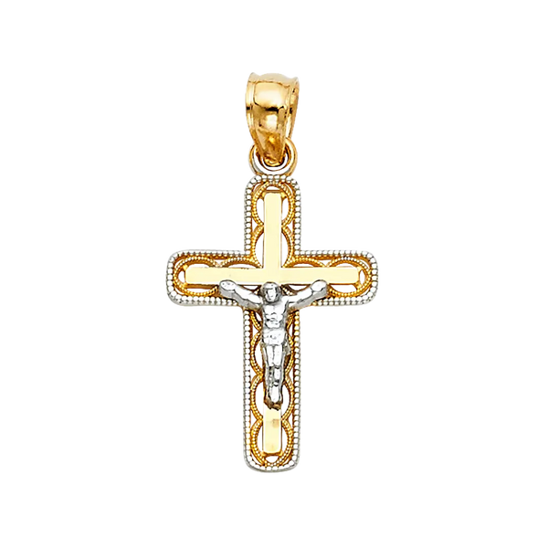 Fancy Crucufix Pendant - 14k Two Tone Gold