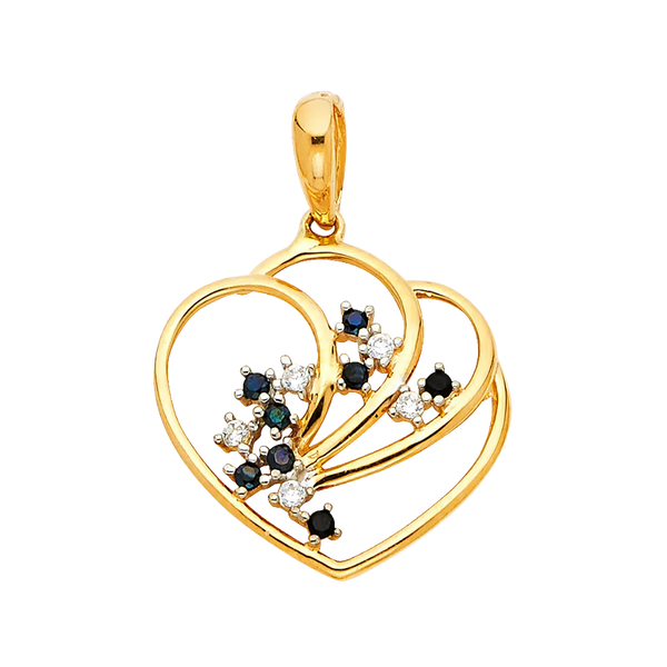 Heart with CZ Pendant - 14k Two Tone Gold