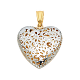 Flower Cut Out Heart Pendant - 14k Two Tone Gold