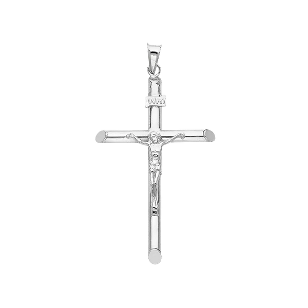 Hollow Round Tube Crucufix Pendant - 14k White Gold