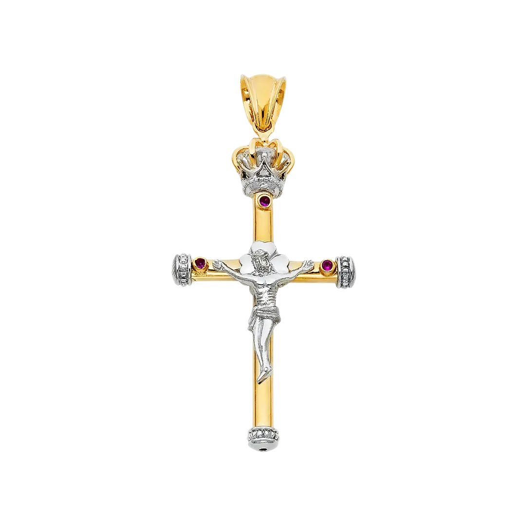 Fancy Crucufix Pendant - 14k Two Tone Gold