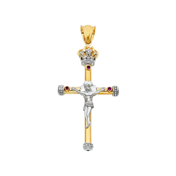 Fancy Crucufix Pendant - 14k Two Tone Gold