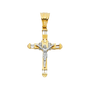 Fancy Crucufix Cross with CZ Pendant - 14k Two Tone Gold