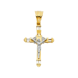 Fancy Crucufix Cross with CZ Pendant - 14k Two Tone Gold