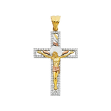 Fancy Crucufix with CZ Pendant - 14k Tri Color Gold