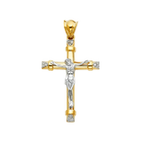 Fancy Crucufix Cross with CZ Pendant - 14k Two Tone Gold