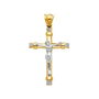 Fancy Crucufix Cross with CZ Pendant - 14k Two Tone Gold