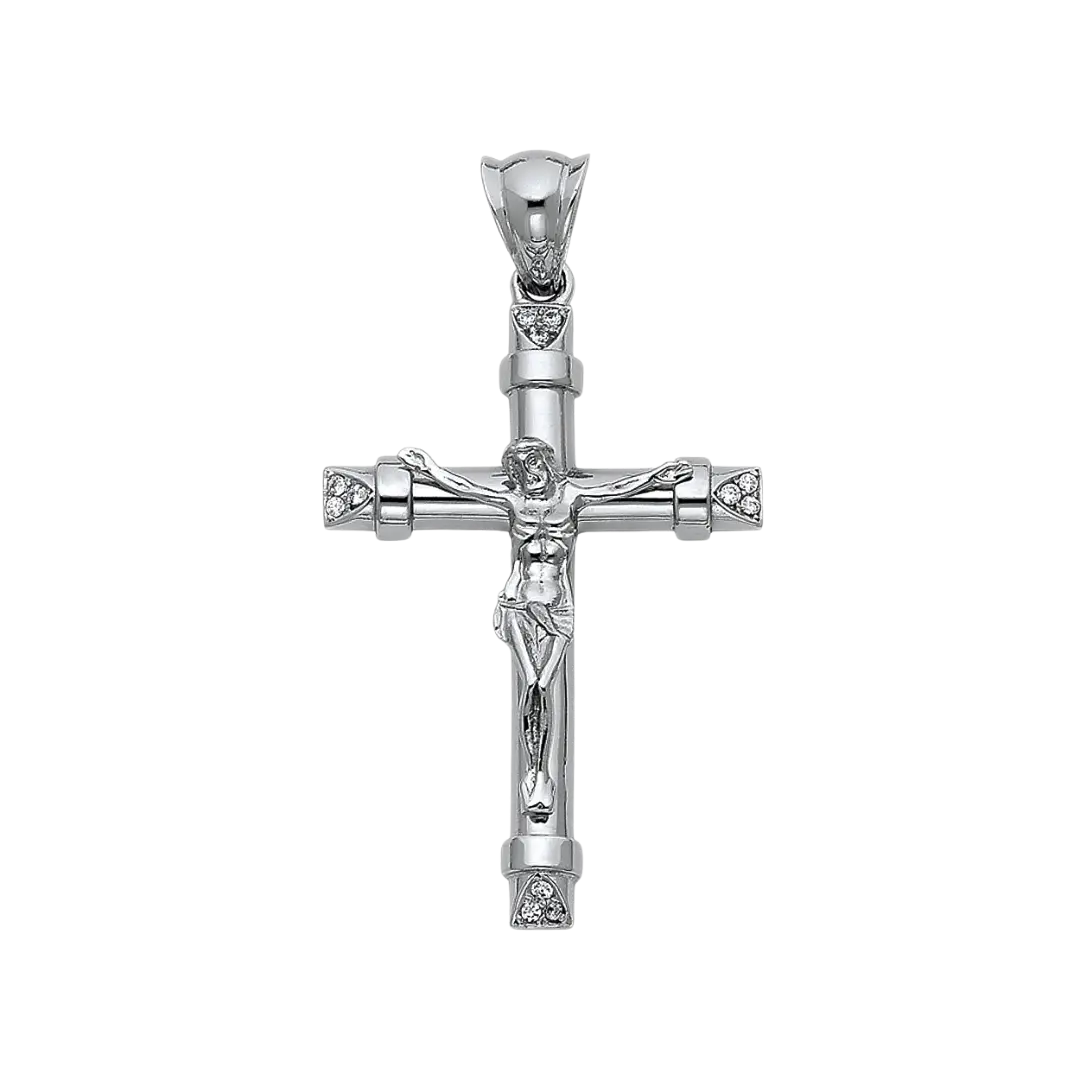 Fancy Crucufix Cross with CZ Pendant - 14k Two Tone Gold