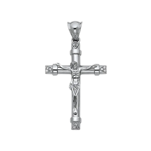 Fancy Crucufix Cross with CZ Pendant - 14k Two Tone Gold