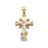 Fancy Crucufix with CZ Pendant - 14k Tri Color Gold