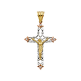 Fancy Crucufix with CZ Pendant - 14k Tri Color Gold