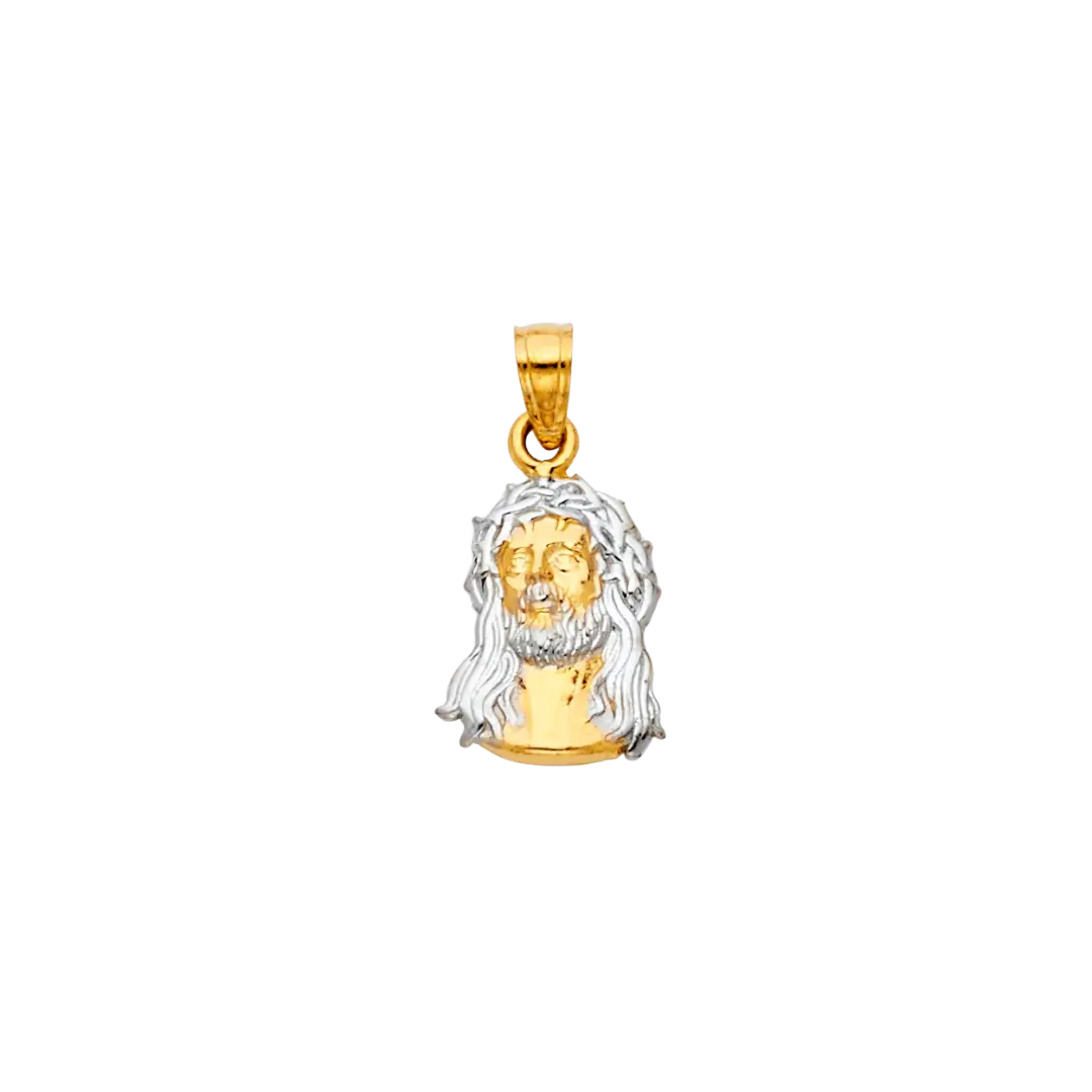 Jesus Christ Head Pendant with CZ - 14k Two Tone Gold