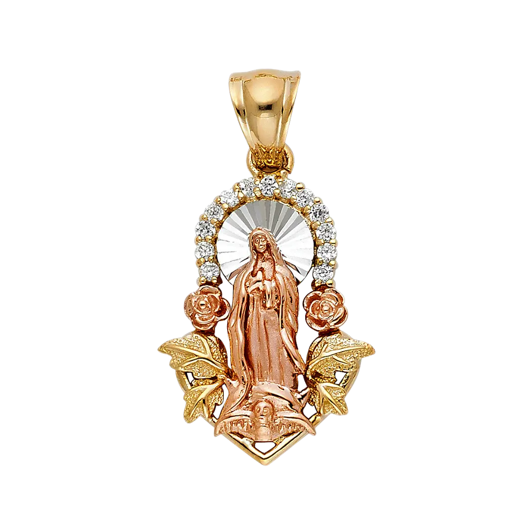 Guadalupe with CZ Pendant - 14k Two Tone Gold