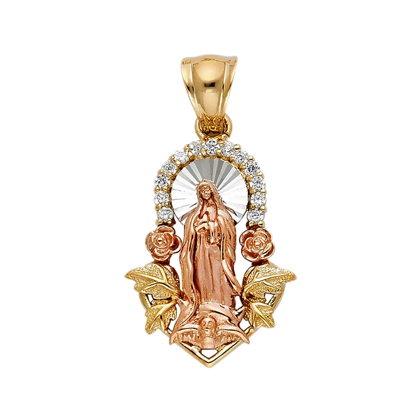 Guadalupe with CZ Pendant - 14k Two Tone Gold