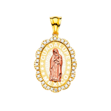 Guadalupe Medal with CZ Pendant - 14k Two Tone Gold