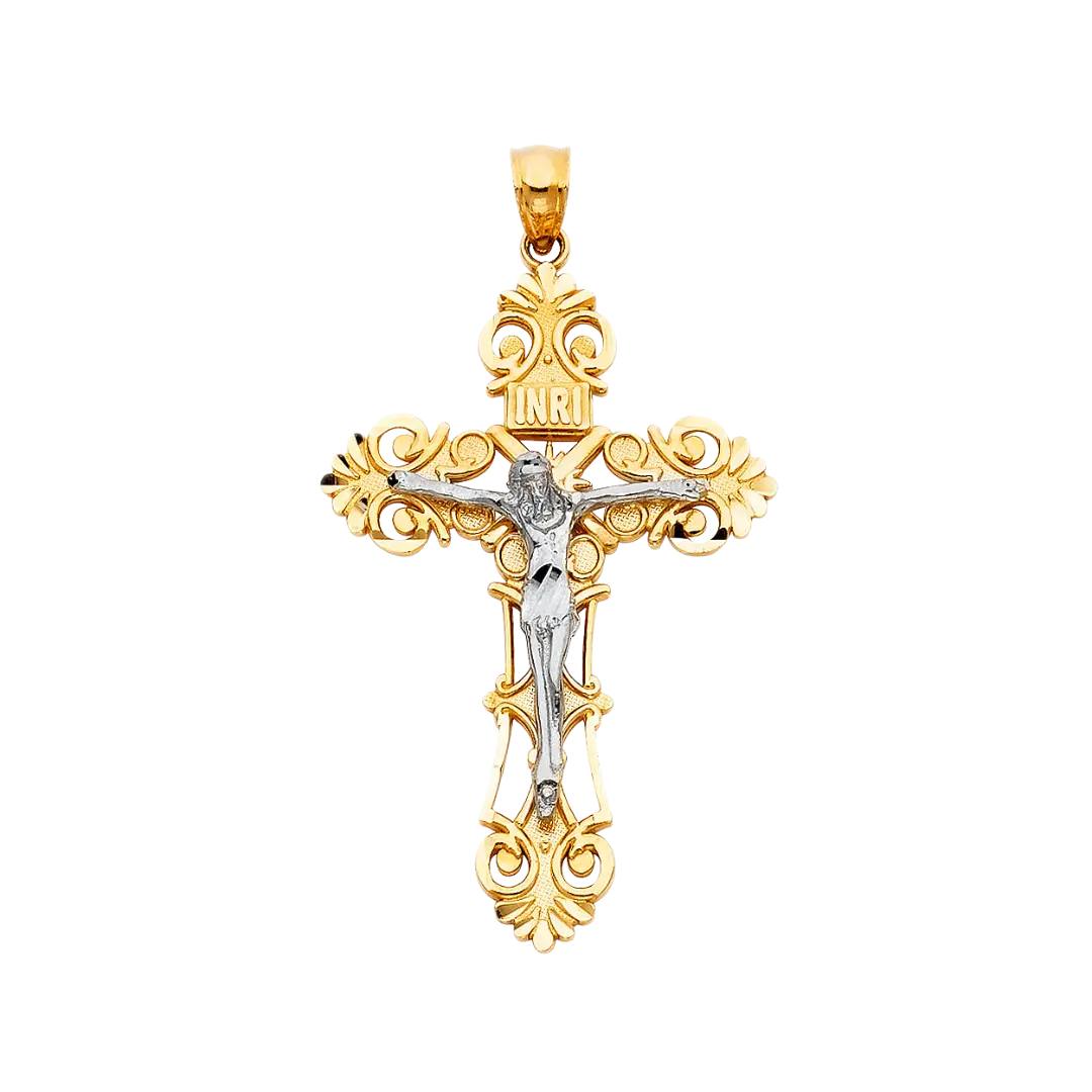 Crucufix Pendant - 14k Two Tone Gold