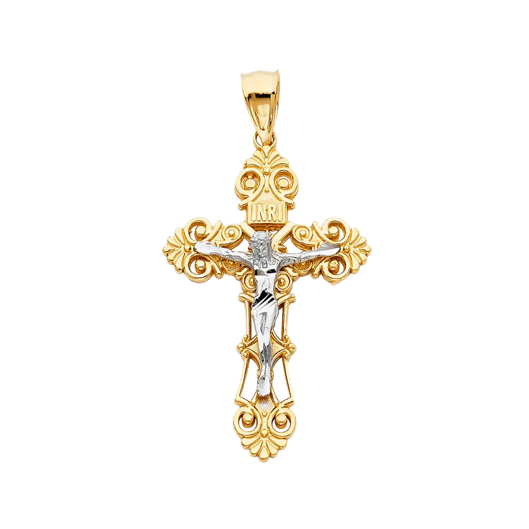 Crucufix Pendant - 14k Two Tone Gold