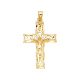 Fancy Crucufix Cross with CZ Pendant - 14k Two Tone Gold